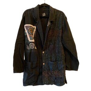 3 pc Handcrafted Pant Suit Painted Jacket & Top Abstract Patterns XL